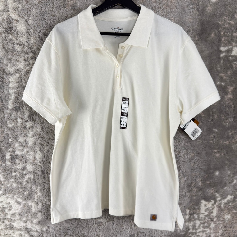 New Carhartt Size‎ XXL Pique Knit Work Polo Shirt White Short Sleeve Women